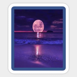 Moon At Night Winter Beach Sunset Ocean Beach Sunset Sticker